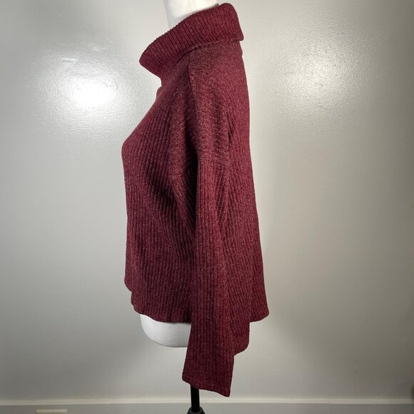 Forever 21 Burgundy Turtleneck Chunky Tight Knit 3/4 Sleeve Pullover Sweater S - Picture 7 of 12